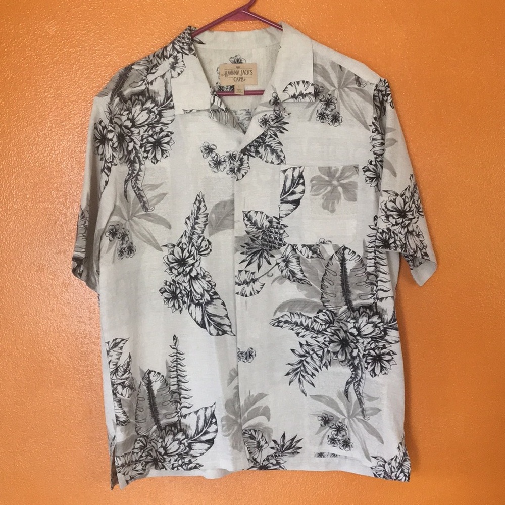 Havana Jack’s Large Tan Floral Silk Shirt.